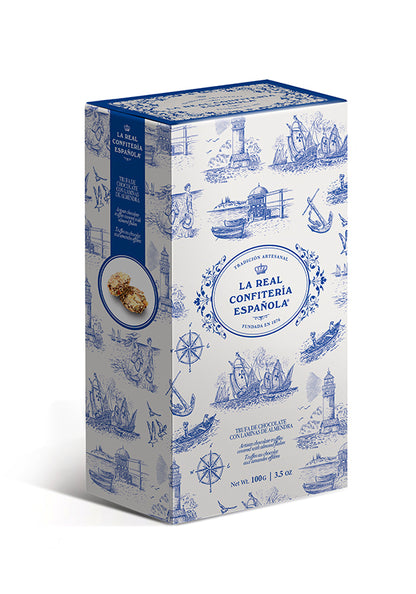 Caja Marina. Trufas artesanas cubiertas de láminas extrafinas de almendra.